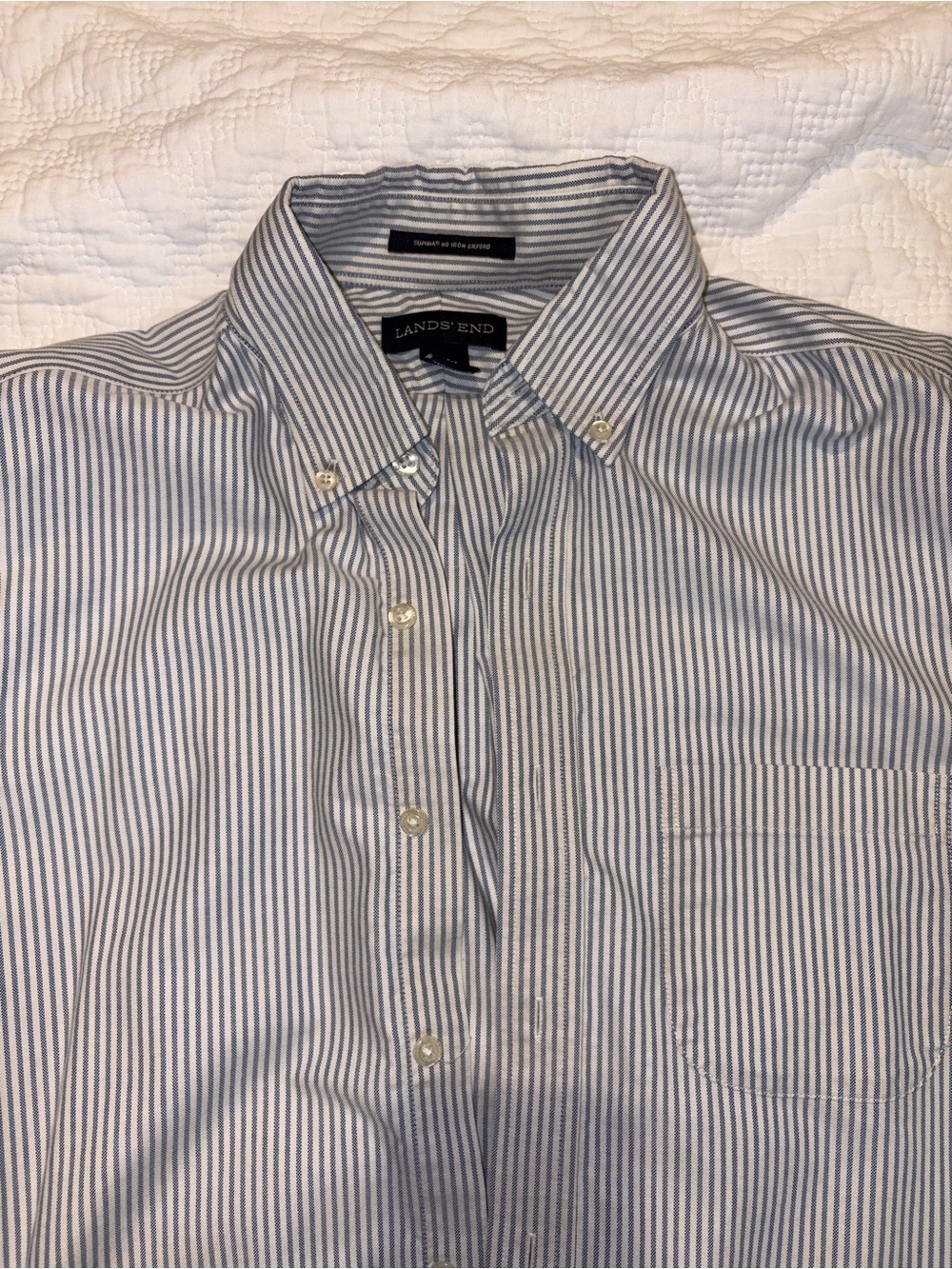 Lands' End Men's Blue Stripe Button-Down Shirt 14.5 - 32 Slim Fit